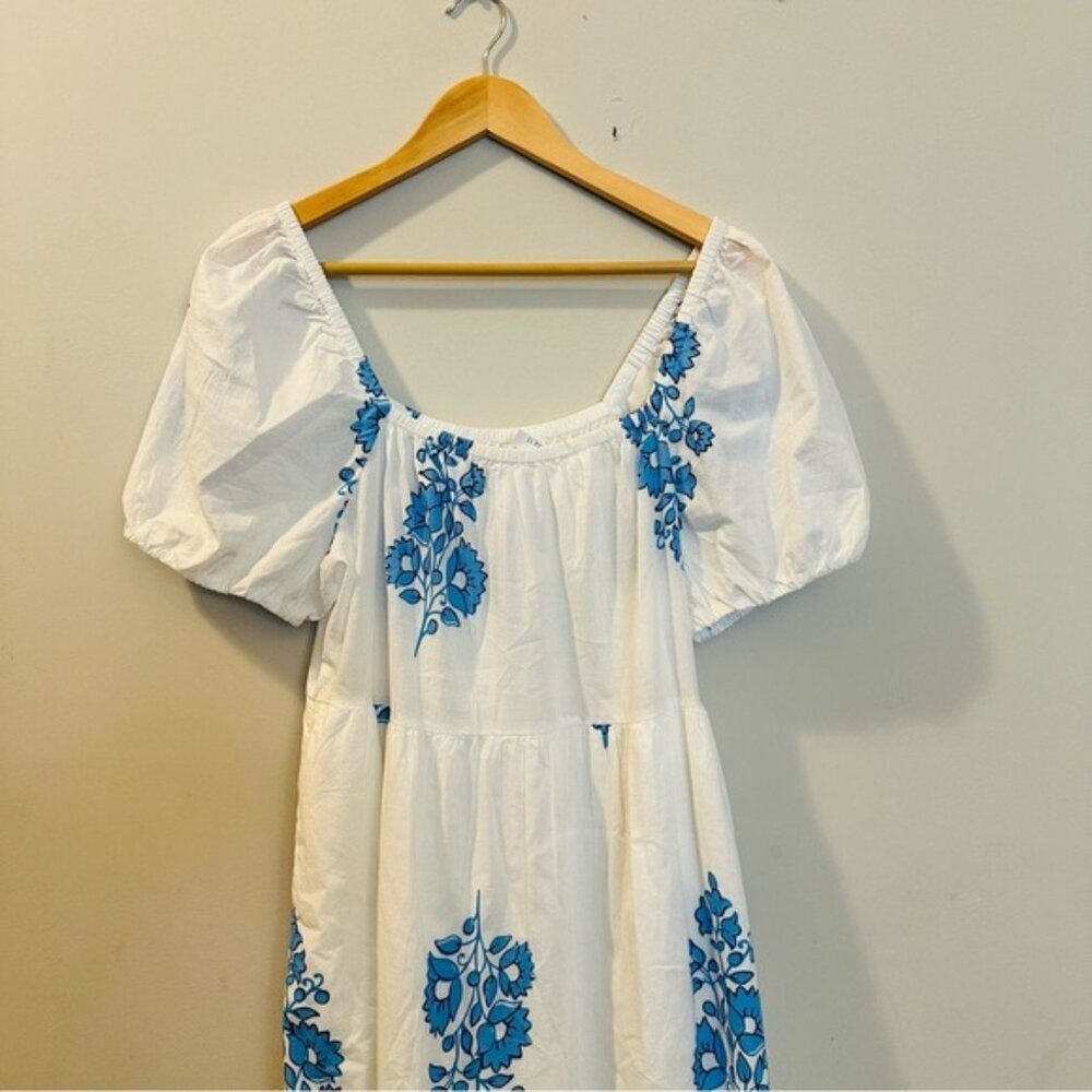 J. Crew White Blue Floral Puff-Sleeve Tiered Sz 8 Midi Dress NWT - Picture 7 of 15
